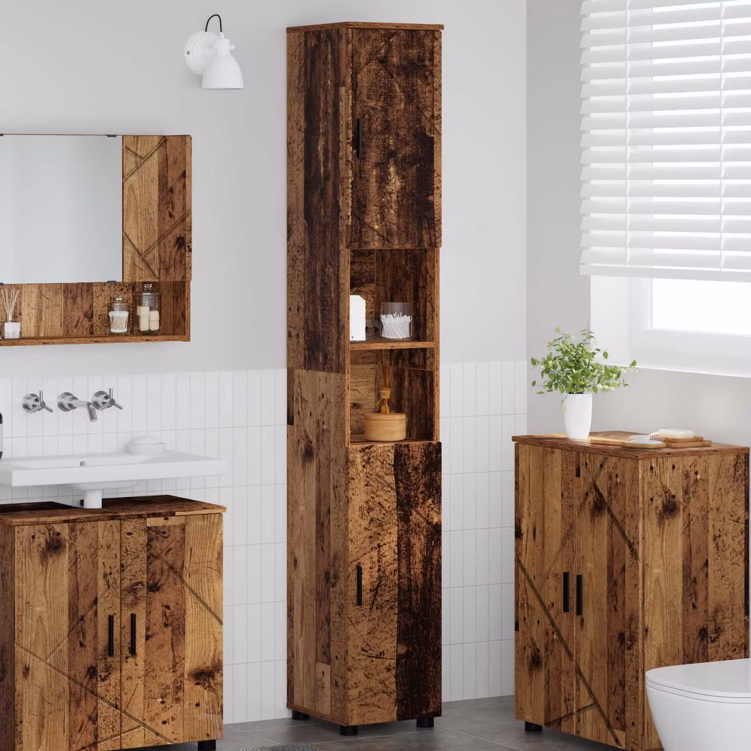 Mobile da bagno vidaXL in legno e metallo moderno, colore marrone e nero, L/P/H: 30 x 35 x 192 cm
