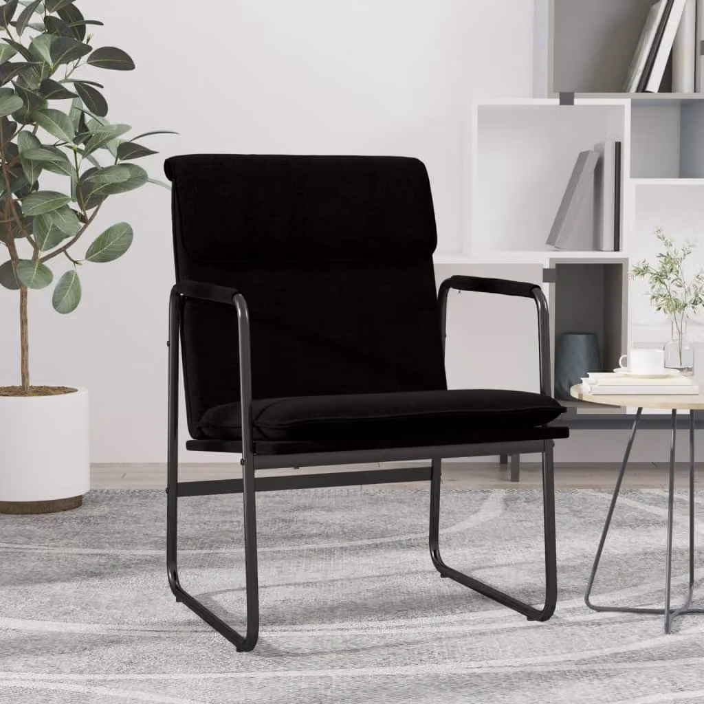 Sedia Lounge vidaXL Nera con Braccioli in Tessuto e Struttura in Metallo L 55 x P 64 x H 80 cm