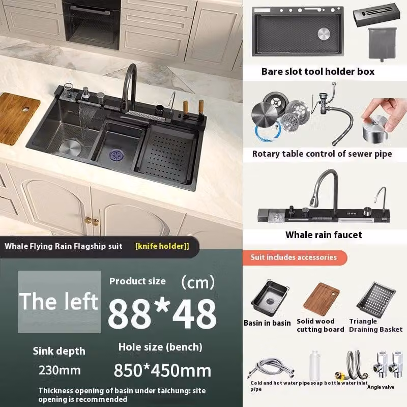 Lavello da cucina in acciaio inossidabile – Rubinetto a cascata – Display digitale – Lavabo rettangolare