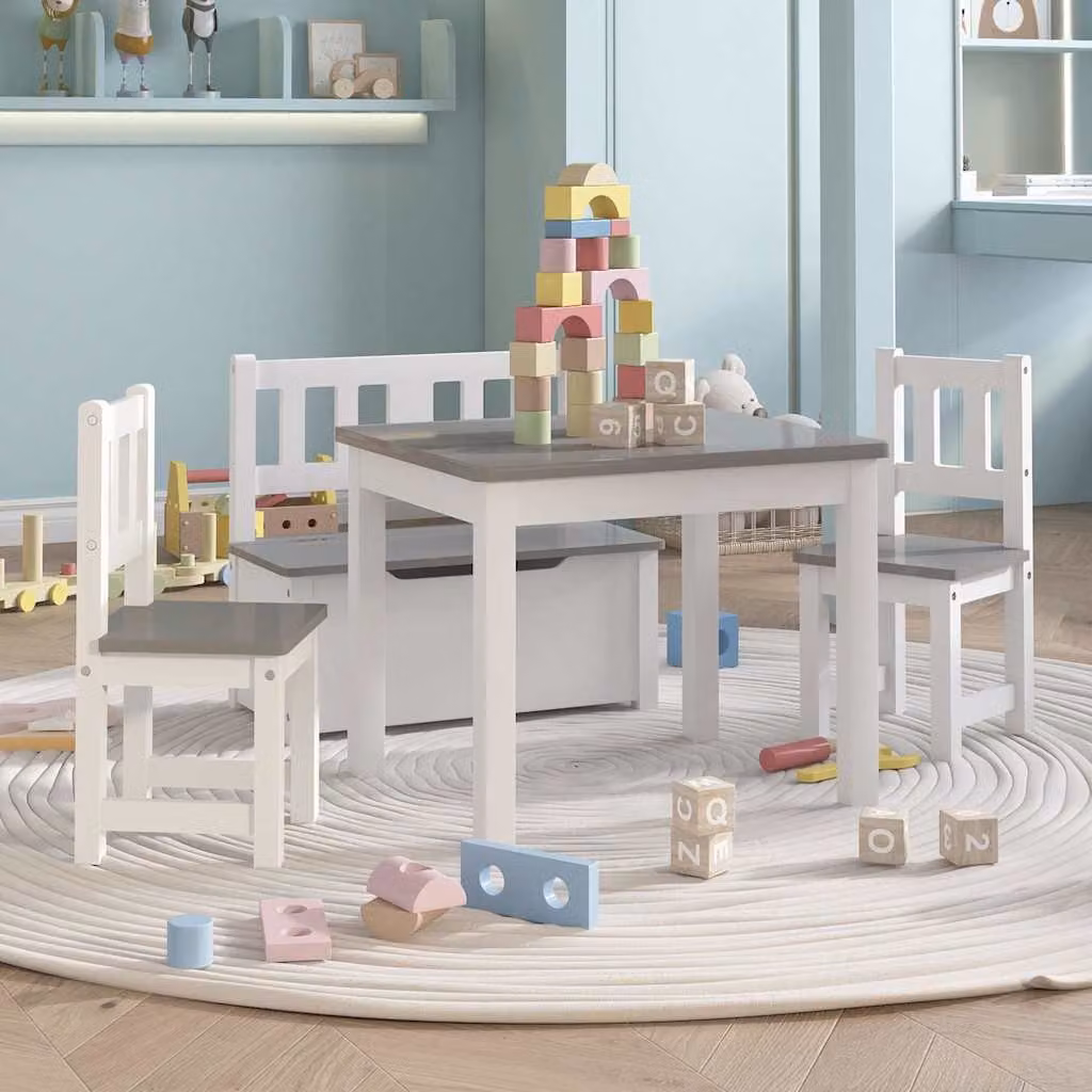 Set Tavolo e Sedie per Bambini vidaXL in MDF Bianco e Grigio