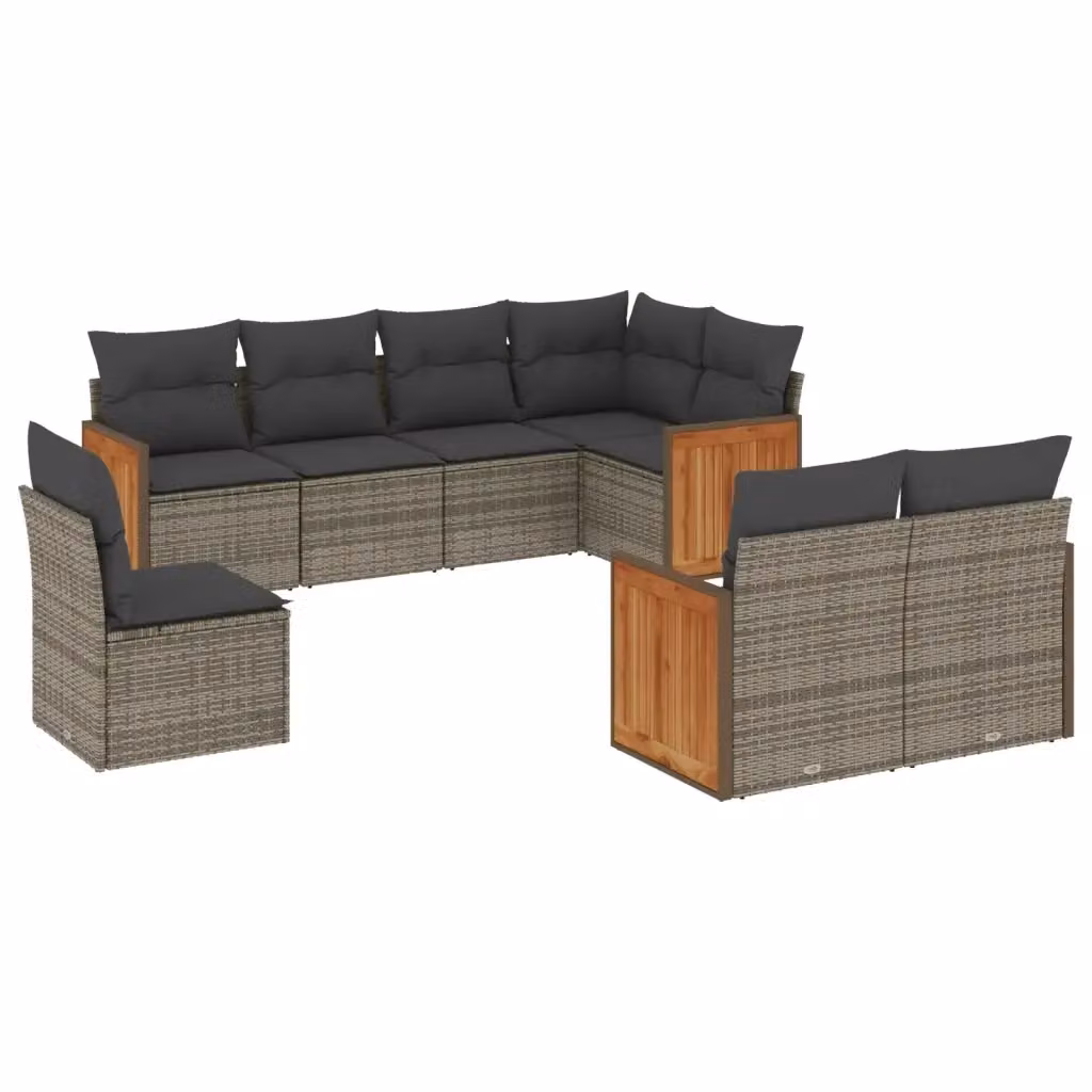 vidaXL Set Divano da Giardino 8 pz a Forma a L in Polyrattan Grigio con Cuscini Imbottiti e Rivestimenti Rimovibili – 2