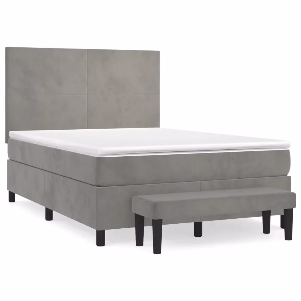 vidaXL Giroletto a Molle con Materasso Ibrido in Velluto Grigio Chiaro L/P/H: 200 x 140 x 4 cm – 2
