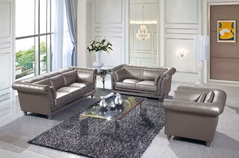 Design Chesterfield Sofagarnitur 3+2+1 Couch Leder Silver Couch Polster
