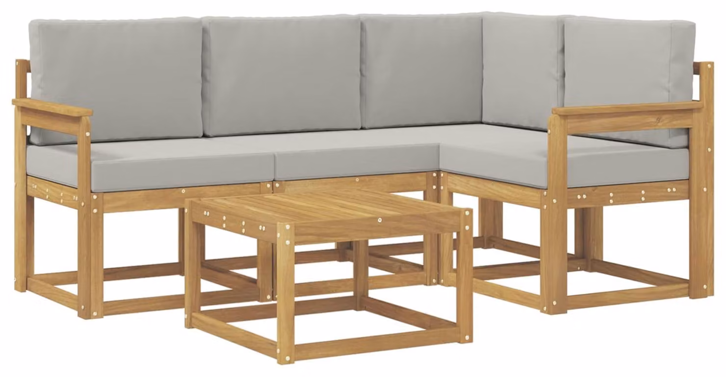 Set di divani da esterno, 5 pezzi, bianco e grigio chiaro
