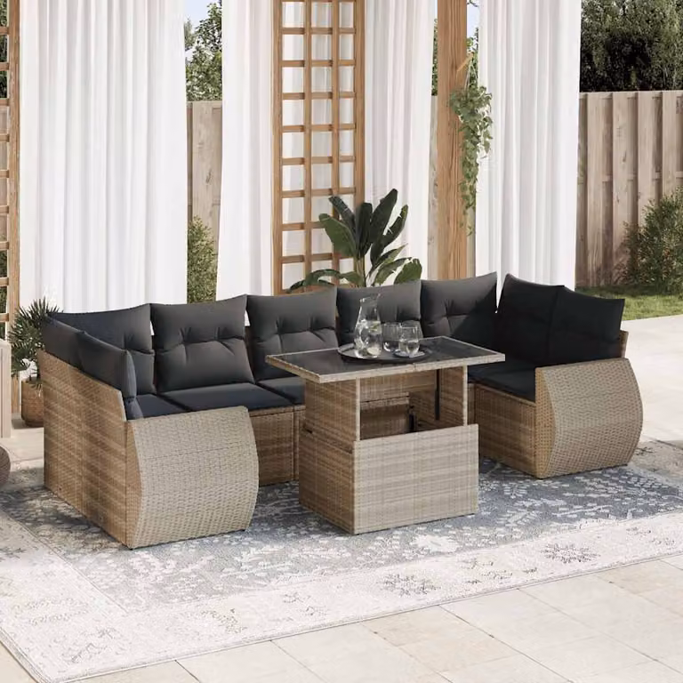 Set Divano da Giardino a L vidaXL 8pz con Cuscini Grigio Chiaro in Polyrattan e Metallo