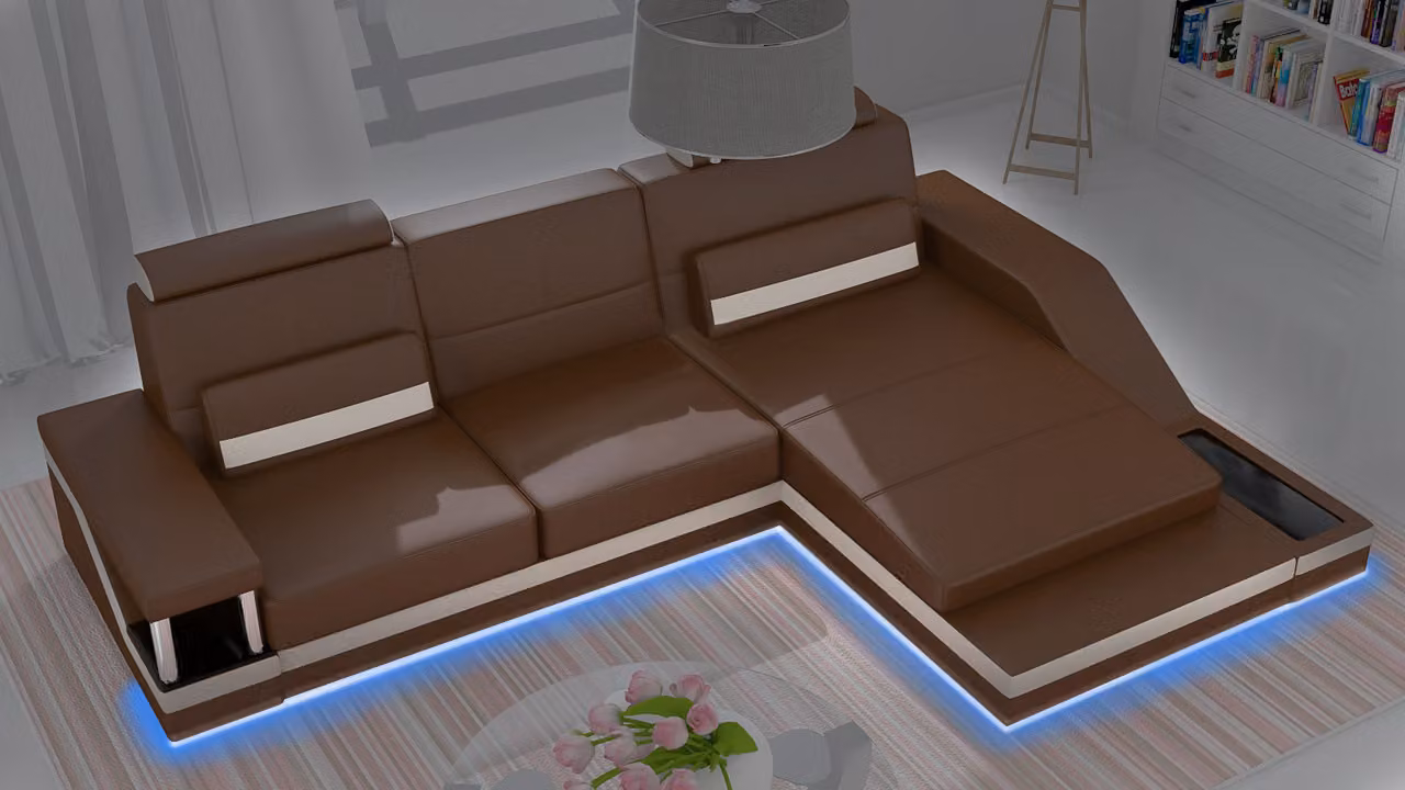 Ecksofa Wohnlandschaft Sofa +USB Eck Garnitur Leder Maßanfertigung