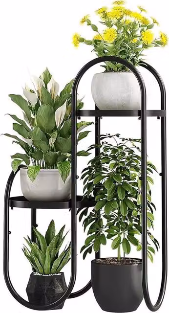 Stand per fiori in metallo a 4 livelli per interni ed esterni - terrazza balcone giardino (nero)