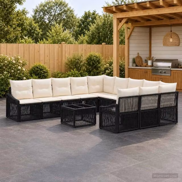 Set Divano da Giardino 12 pz Nero polyrattan 3436147