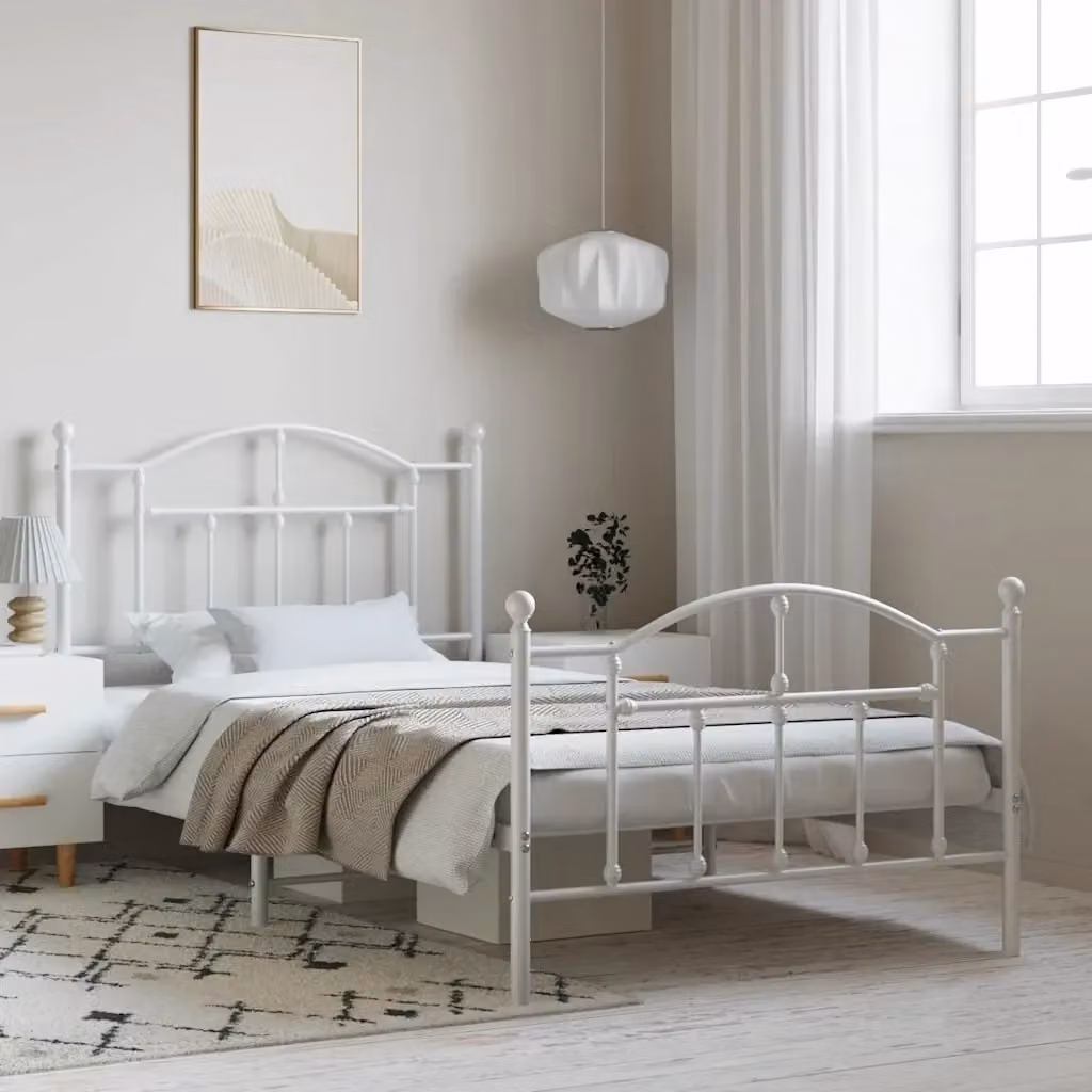 Letto singolo DESIGN IN con testiera e pediera in metallo bianco L/P/H: 196 x 105 x 97 cm – 2