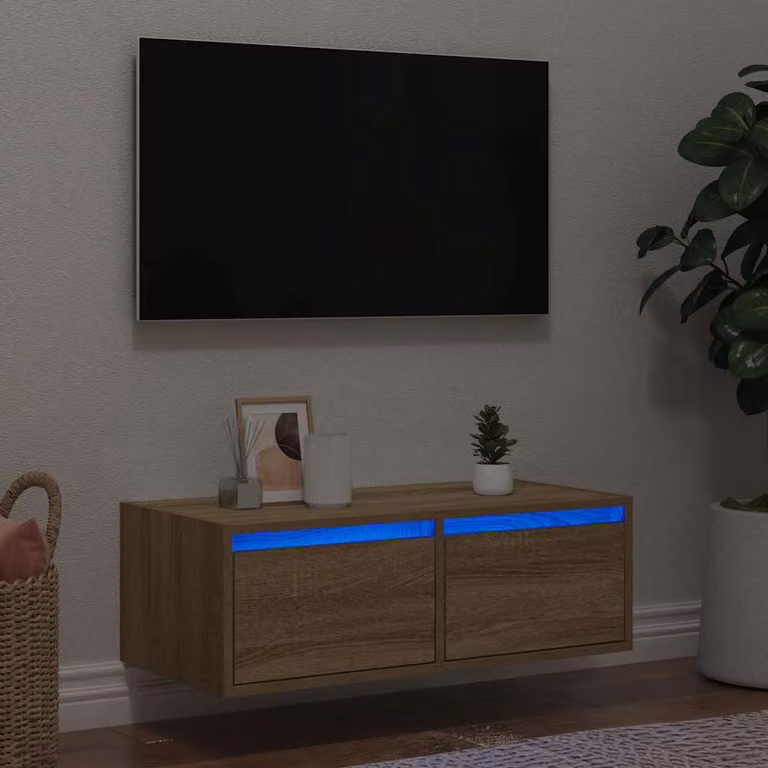 vidaXL Mobile Porta TV con Luci LED in Rovere Sonoma, Colore Marrone, L 75 x P 35,5 x H 25 cm