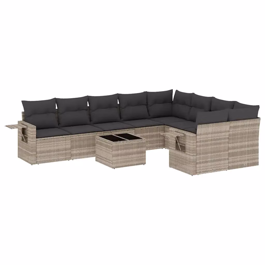 vidaXL Set Divano da Giardino a L 10 Pezzi in Polyrattan Grigio Antracite con Cuscini e Tavolino – 2