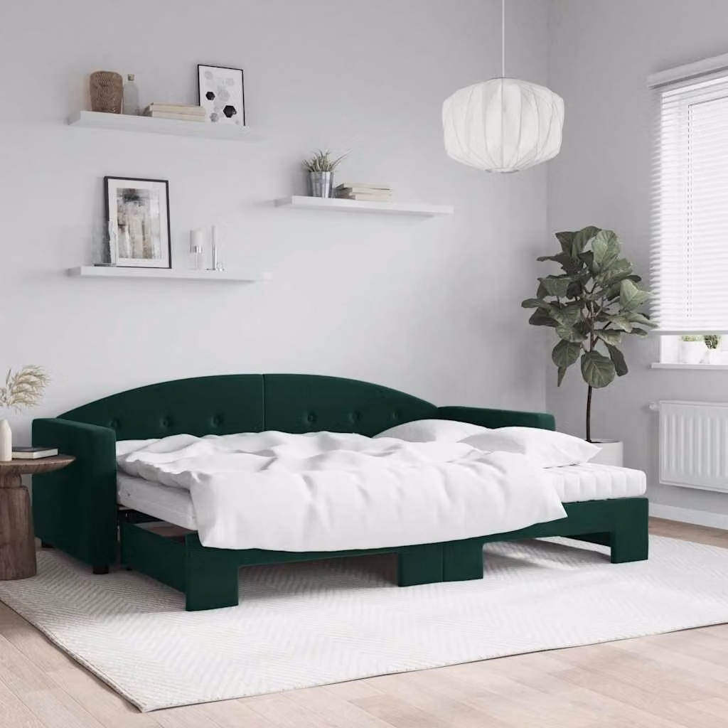 Divano Letto Estraibile vidaXL in Velluto Verde con Cassetto per Adulti, L/P/H: 222 x 80 x 75 cm