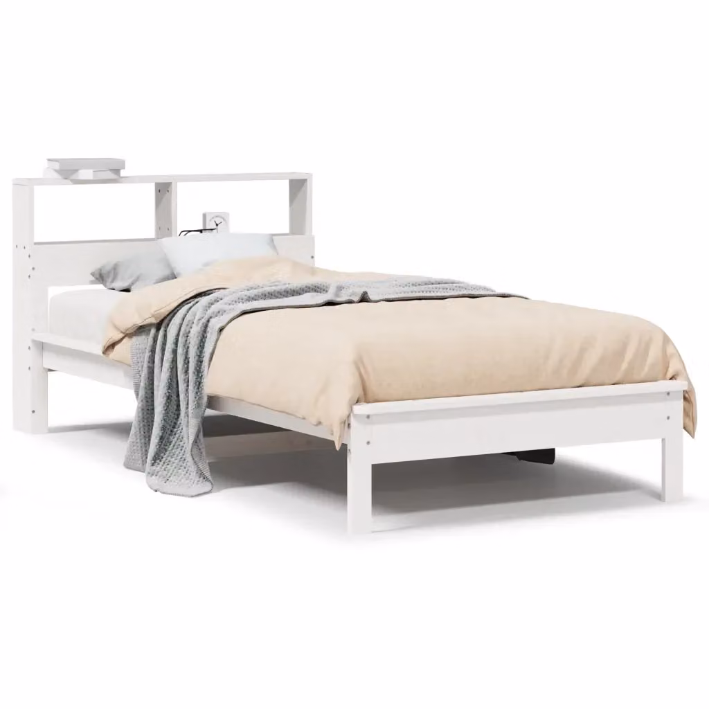 Letto Libreria vidaXL in Legno di Pino Bianco con Ripiani Laterali L/P/H: 200 x 90 x 102 cm – 2