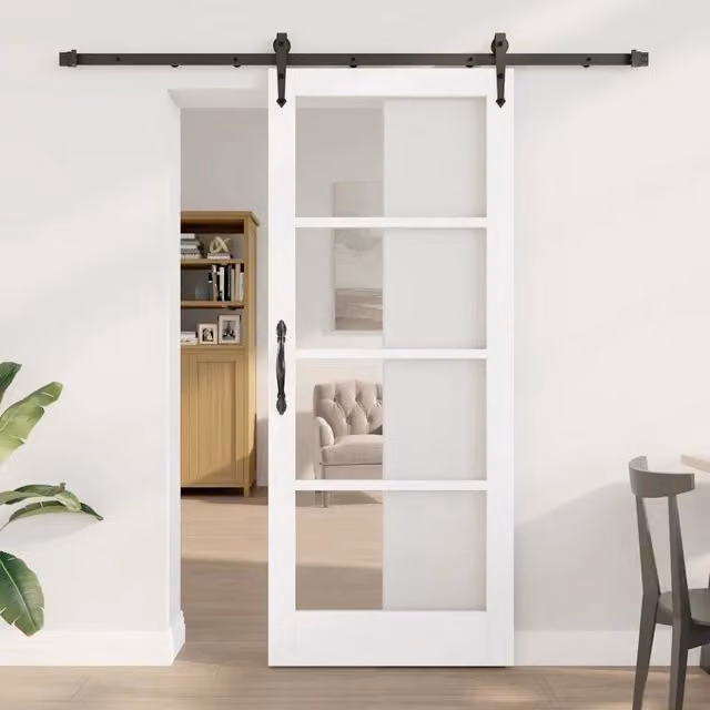 Porta scorrevole minimalist in legno massello di pino e vetro vidaXL L: 83 cm, H: 202 cm
