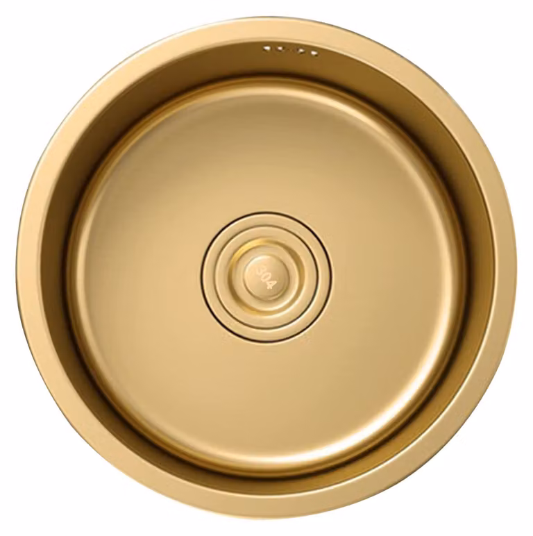 Lavabo da incasso rotondo, diametro 30 cm, finitura oro, acciaio inossidabile, 1 vasca