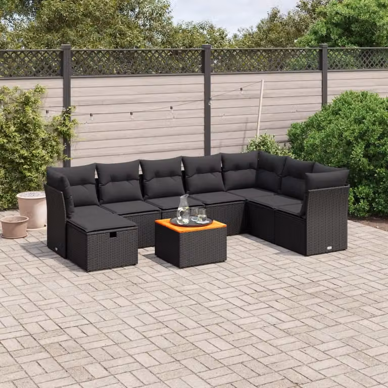 Maison Exclusive - Set da giardino 9 pezzi con cuscini in polyrattan nero
