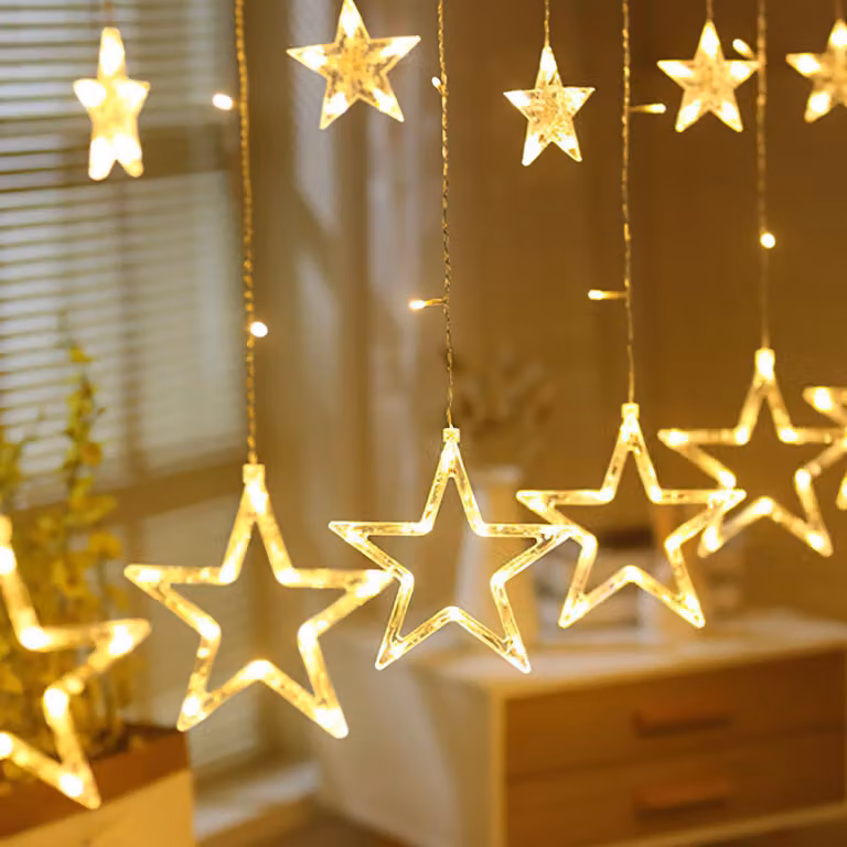 Jayseuw LED luci fata stelle luce tenda 12 stelle fata luci 8 modalità di illuminazione festa interna finestra giardino matrimonio decorazione di Natale, bianco caldo
