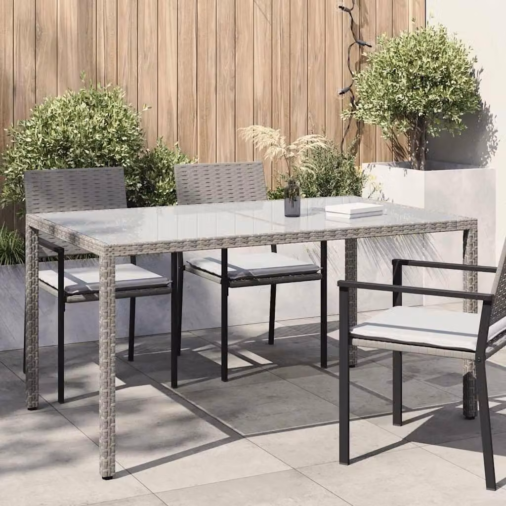 Maison Exclusive - Tavolo da giardino 150x90x75 cm in vetro temperato e polyrattan grigio