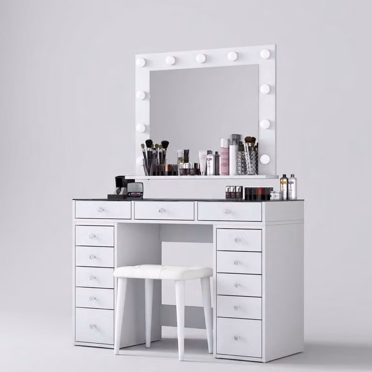 Comò da trucco con specchio e cassetti, modello Radiance