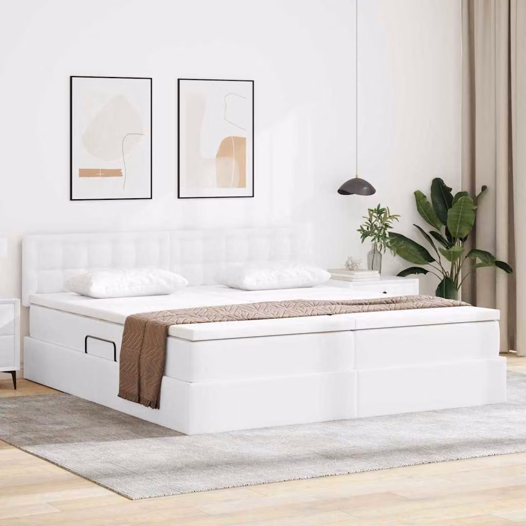 Letto con Contenitore vidaXL in Pelle Sintetica Bianca, L: 180 cm, P: 200 cm, H: 204 cm