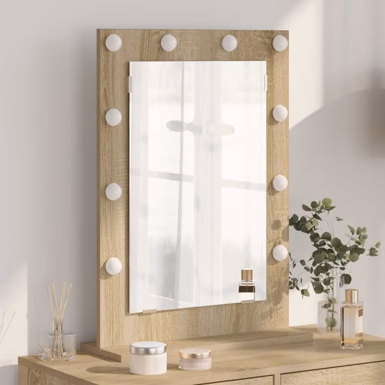 Specchio da Vanità vidaXL con Luce LED e USB, Design Moderno Rettangolare, Colore Marrone, L 70 cm x P 50 cm x H 18 cm