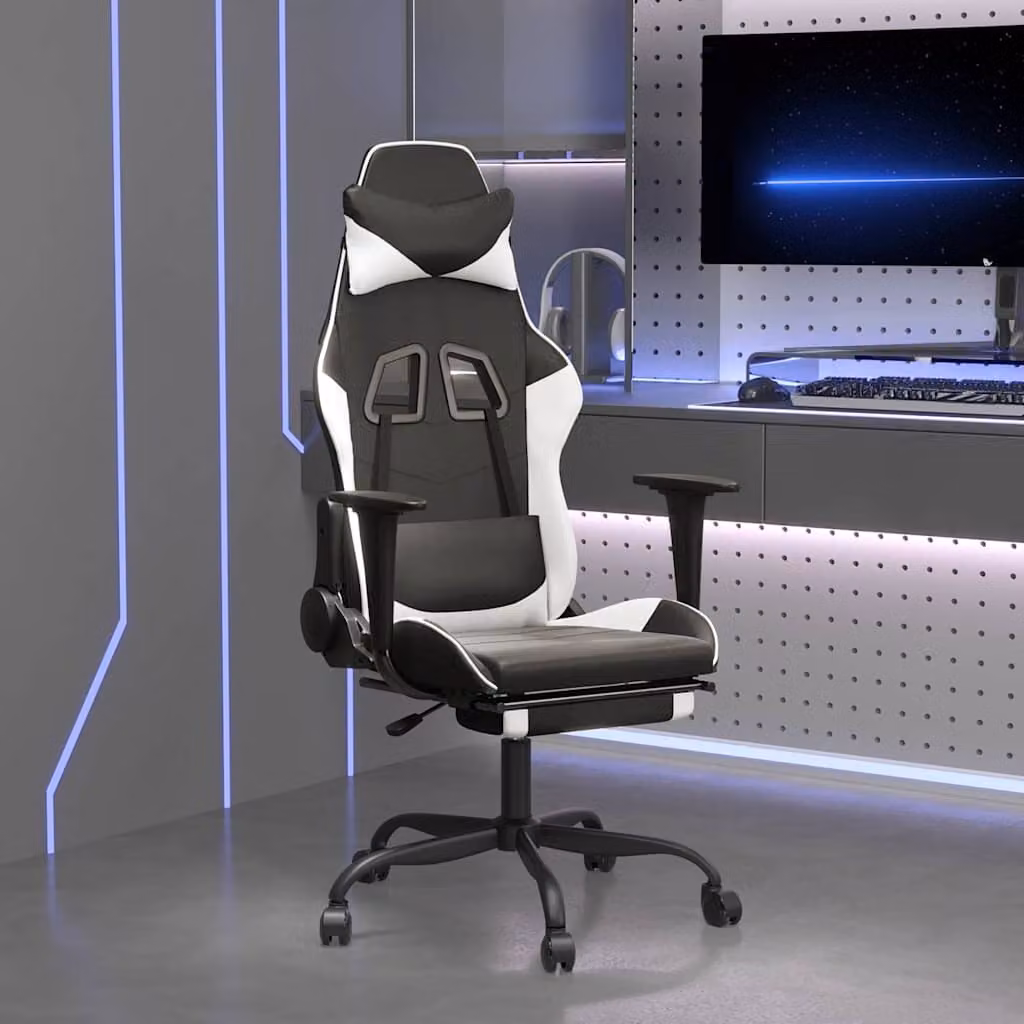 Sedia da Gaming vidaXL in Similpelle con Poggiapiedi, Colore Nero e Bianco