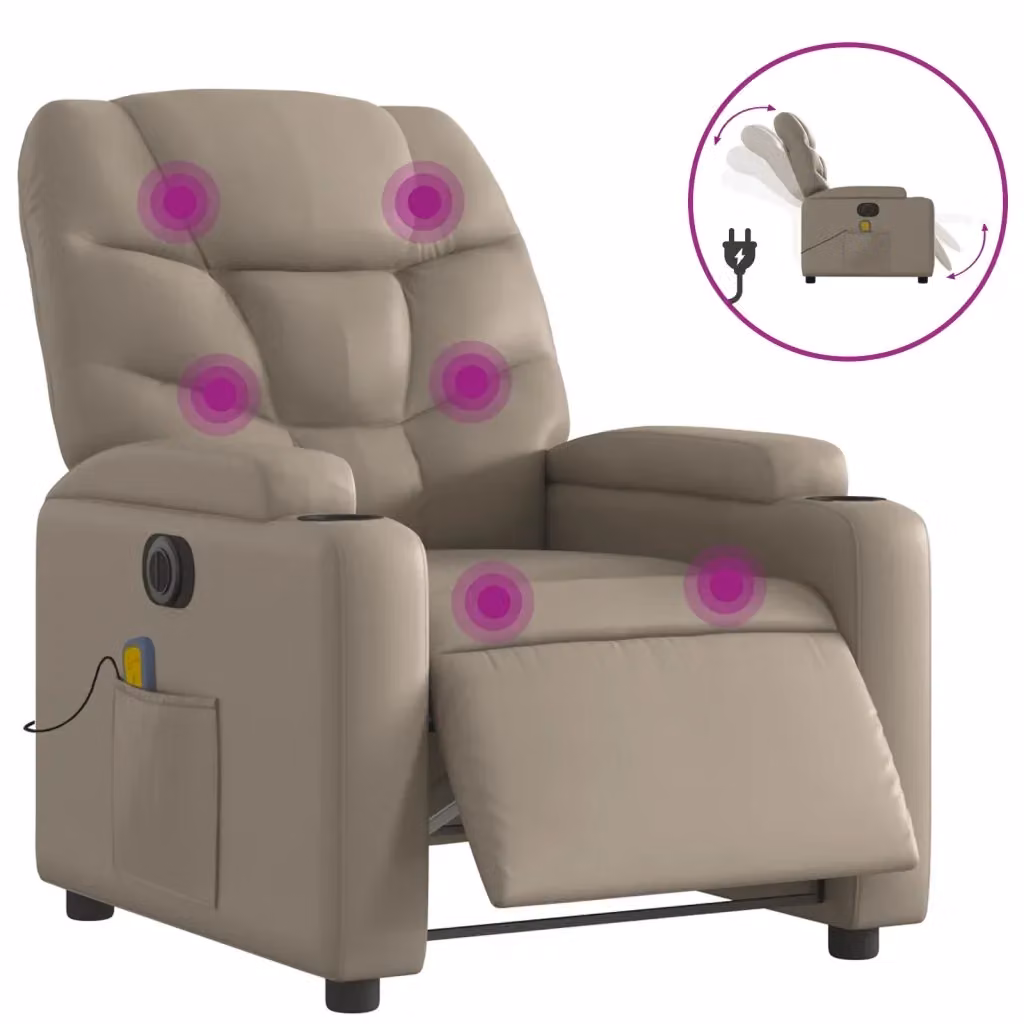 Poltrona Reclinabile Elettrica con Massaggio vidaXL in Similpelle Beige e Marrone – 2