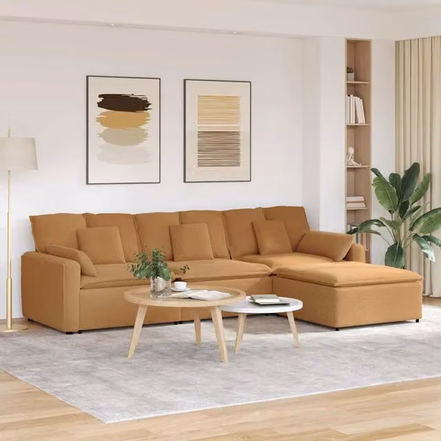 Divano Modulare a L con Poggiapiedi vidaXL Beige con Cuscini e Struttura in Metallo e Legno – 1