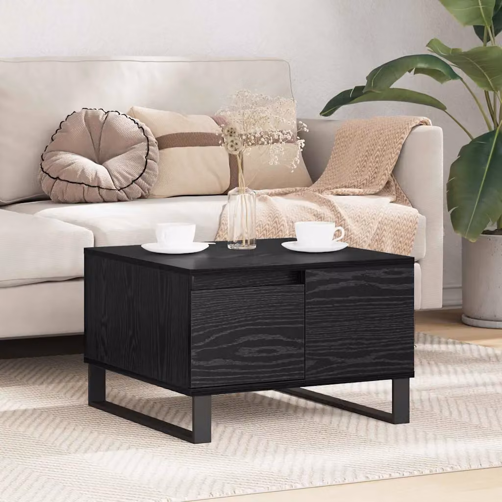 Tavolino da salotto moderno vidaXL in rovere e nero L/P/H: 55 x 55 x 36,5 cm