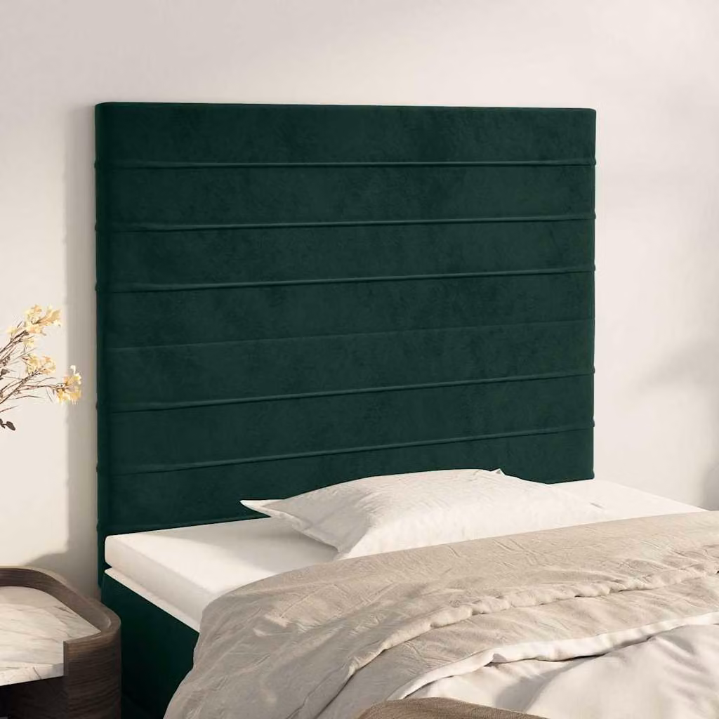 Testiera per letto vidaXL in velluto verde scuro con pannello imbottito, L: 80 cm, P: 5 cm, H: 118-128 cm