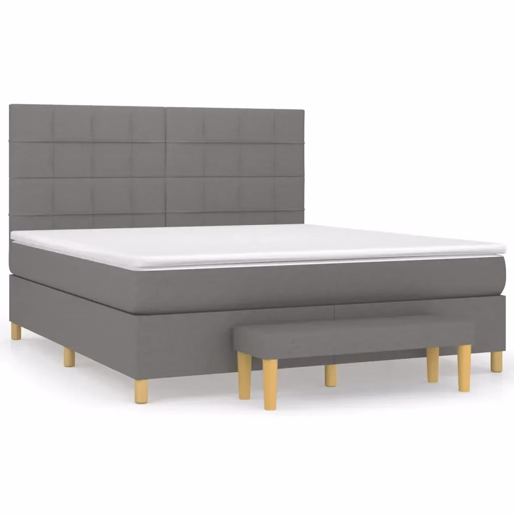 vidaXL Giroletto a Molle Ibrido con Materasso in Tessuto Grigio e Bianco L/P/H: 203 x 180 x 128 cm – 2