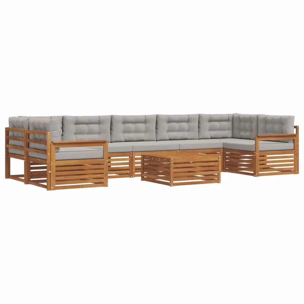 Set di divani da esterno a L vidaXL in legno di acacia con tavolo da caffè e cuscini, Grigio – 2