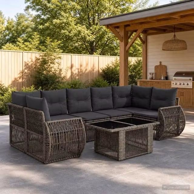 Set Divano da Giardino 8 pz Grigio e Grigio Scuro polyrattan 3436910