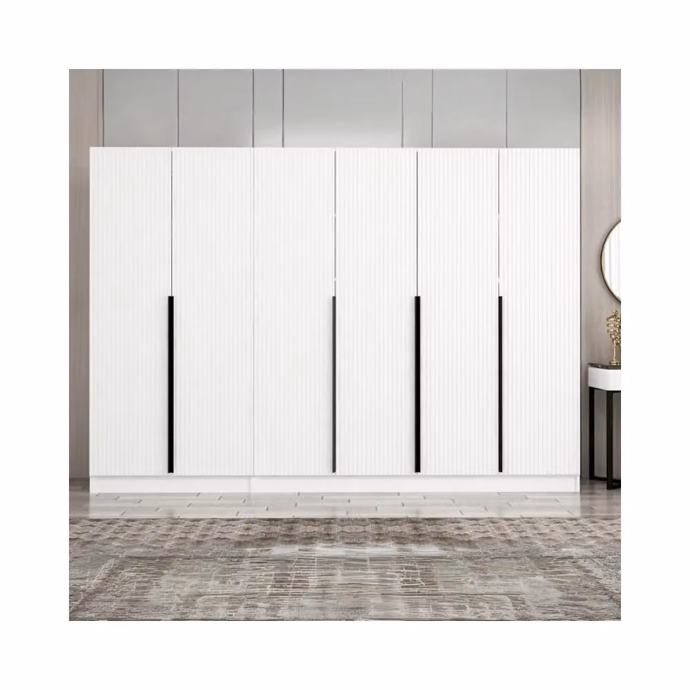 Armadio Kale Veriaffari a 6 ante battenti con effetto cannettato bianco e nero, L: 270 cm, P: 52 cm, H: 210 cm – 2