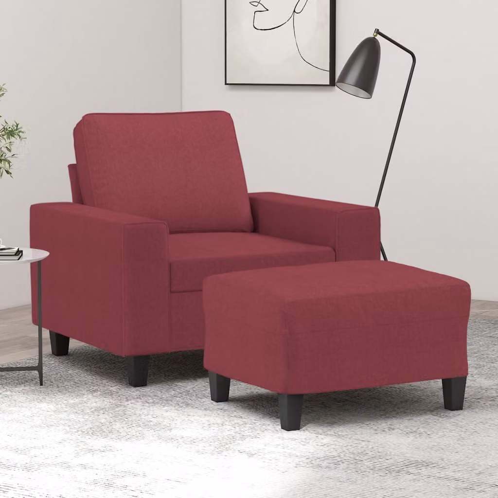 vidaXL Poltrona Relax con Poggiapiedi Rossa in Tessuto e Struttura in Metallo e MDF