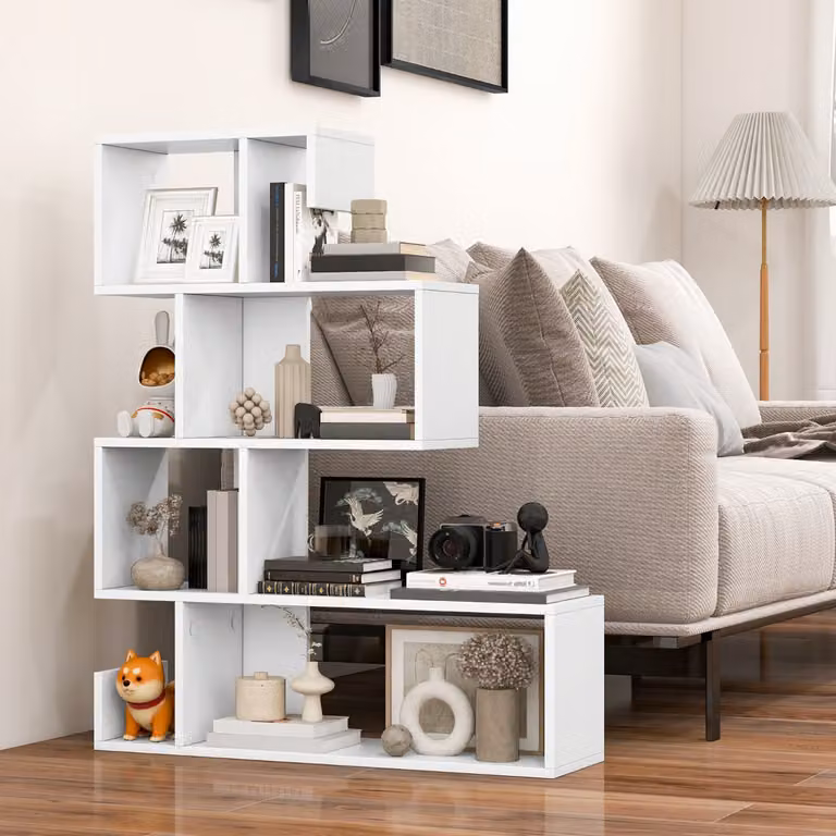 Costway Scaffale a 5 livelli con cubi aperti, Libreria geometrica moderna in MDF Bianco per soggiorno