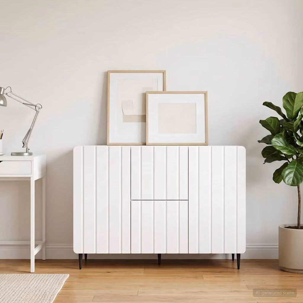 Credenza moderna vidaXL in legno ingegnerizzato e metallo, Bianco, L 89 x P 34,5 x H 62 cm
