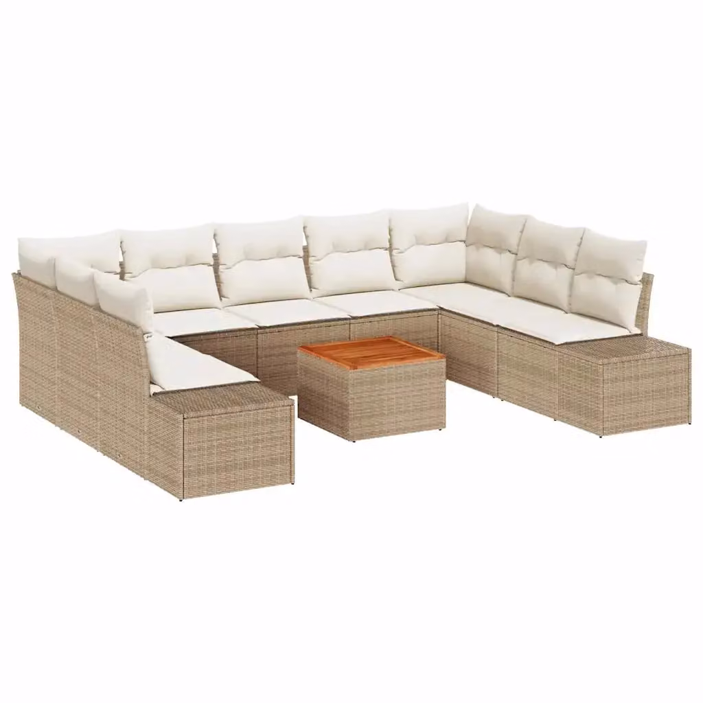 Set Divano da Giardino vidaXL 10 Pezzi Beige con Cuscini e Tavolino in Polyrattan e Acciaio – 2