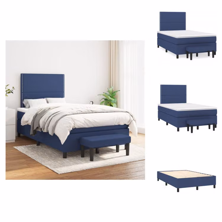 vidaXL Letto a molle con materasso in tessuto blu 120x200 cm - Letti e strutture letto
