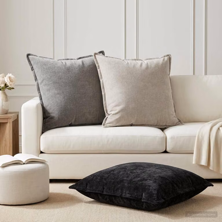 Set di 2 federe vidaXL HOUTEN in tessuto chenille grigio, L 65 x L 65 cm