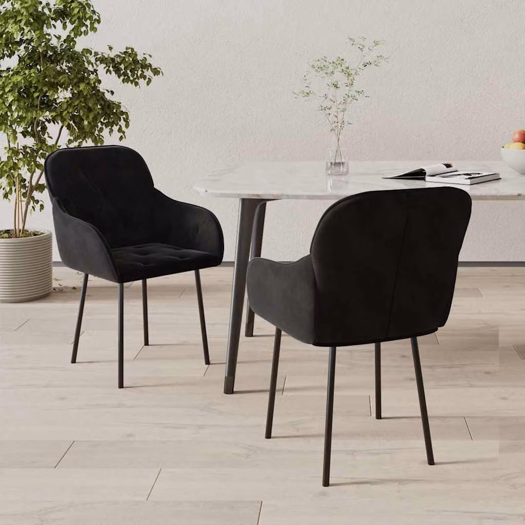 Set di 2 sedie da pranzo vidaXL in velluto nero con braccioli e struttura in metallo per soggiorno e cucina