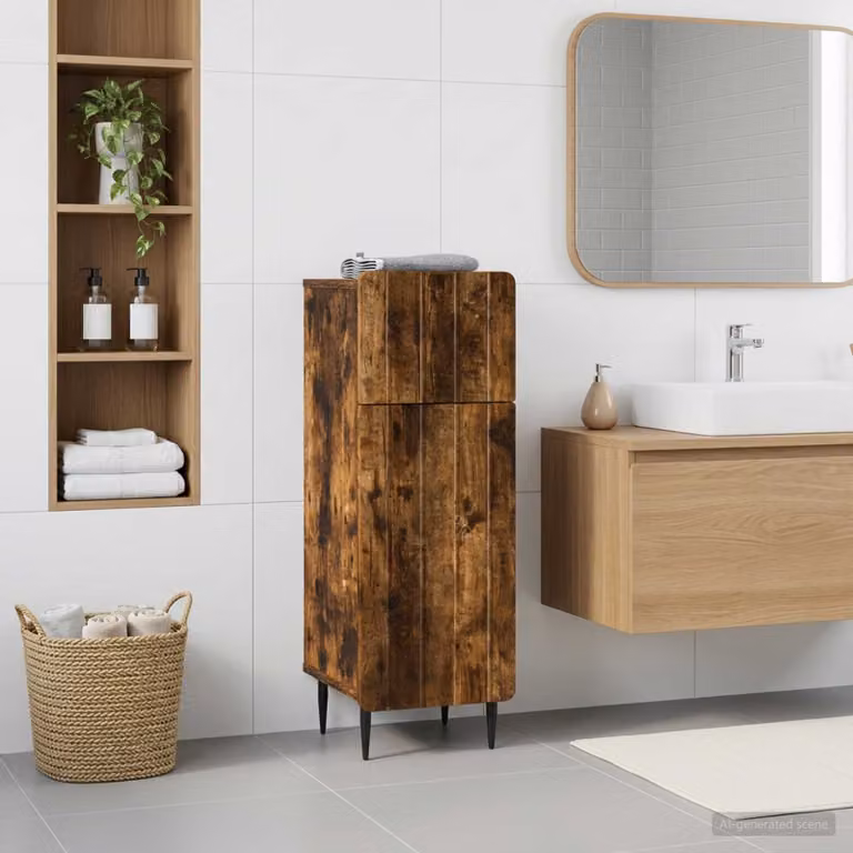 Mobiletto da bagno moderno vidaXL ZWOLLE in legno Rovere Fumo marrone con ripiani interni L: 30 cm, P: 31 cm, H: 79,5 cm
