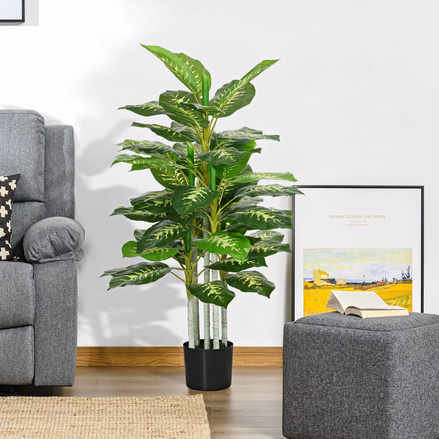 Pianta Artificiale Decorativa Verde con Vaso Nero HOMCOM, Altezza: 120 cm – 2