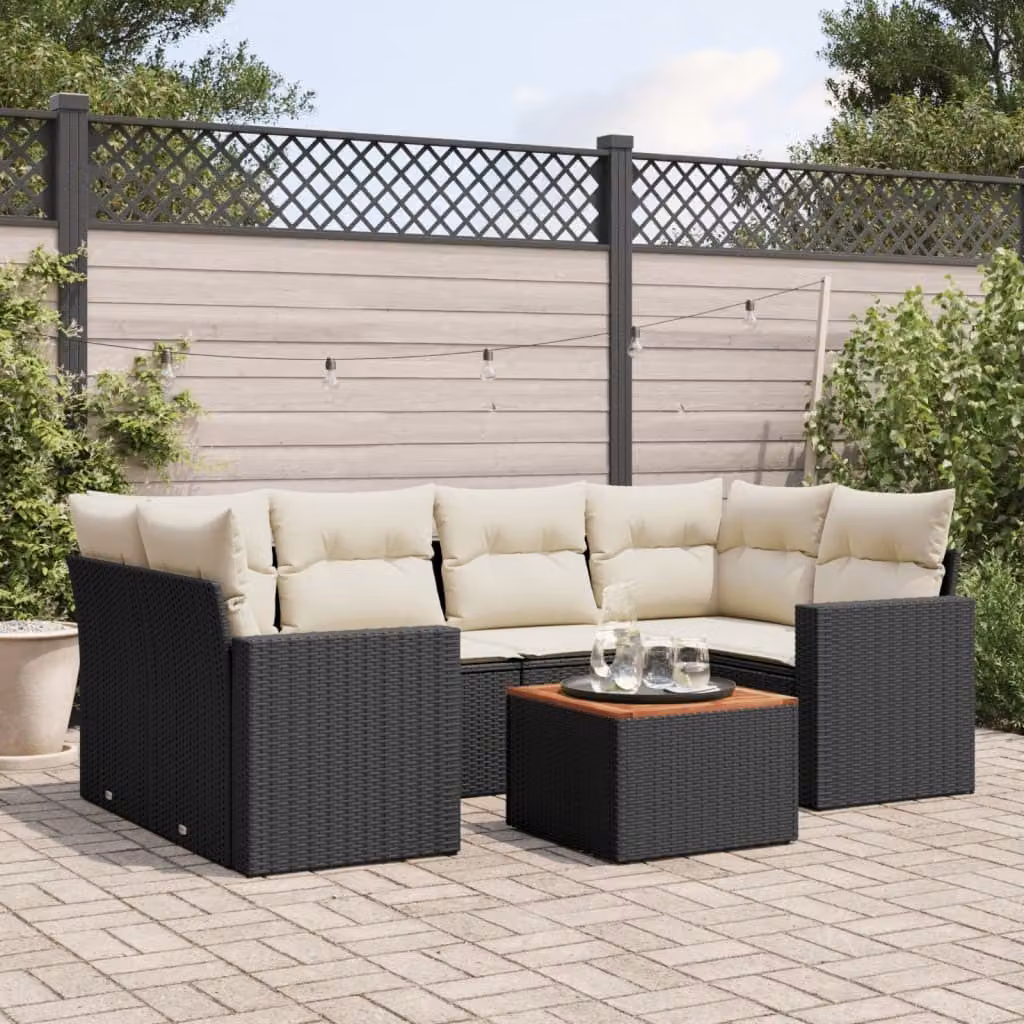 Maison Exclusive - Set da giardino 7 pezzi con cuscini in polyrattan nero