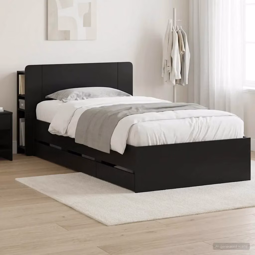 Letto singolo moderno DESIGN IN con contenitore e cassetti, colore nero, L: 140 cm, P: 211,5 cm, H: 95 cm – 2