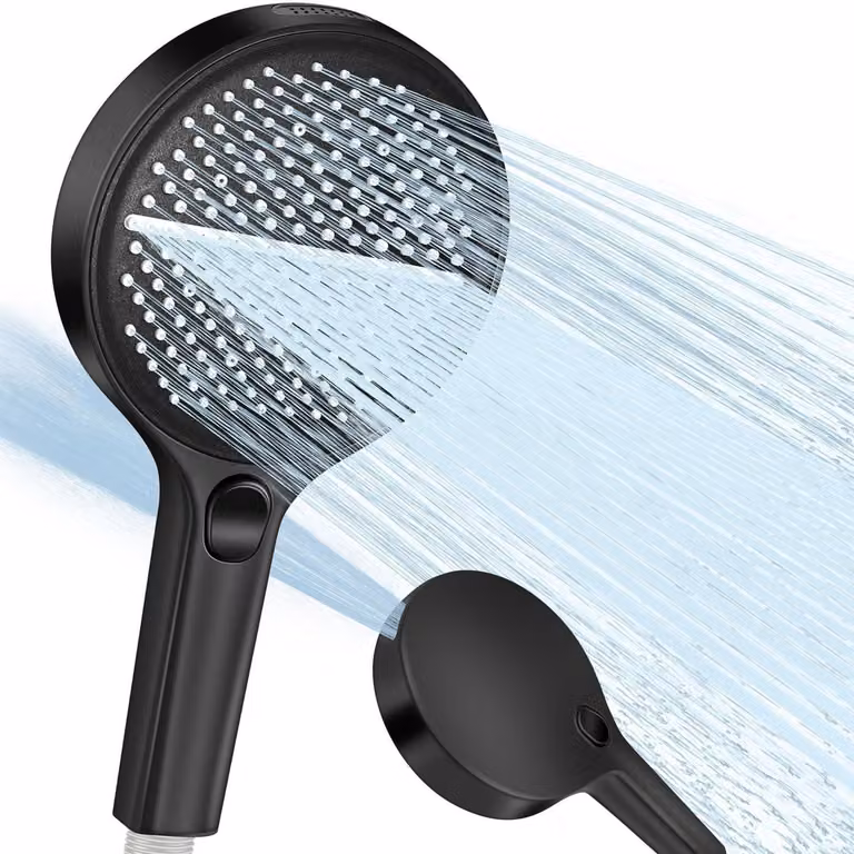 Doccia alta pressione, 150 mm, soffione manuale, doccia a pioggia, 4 getti, colore nero