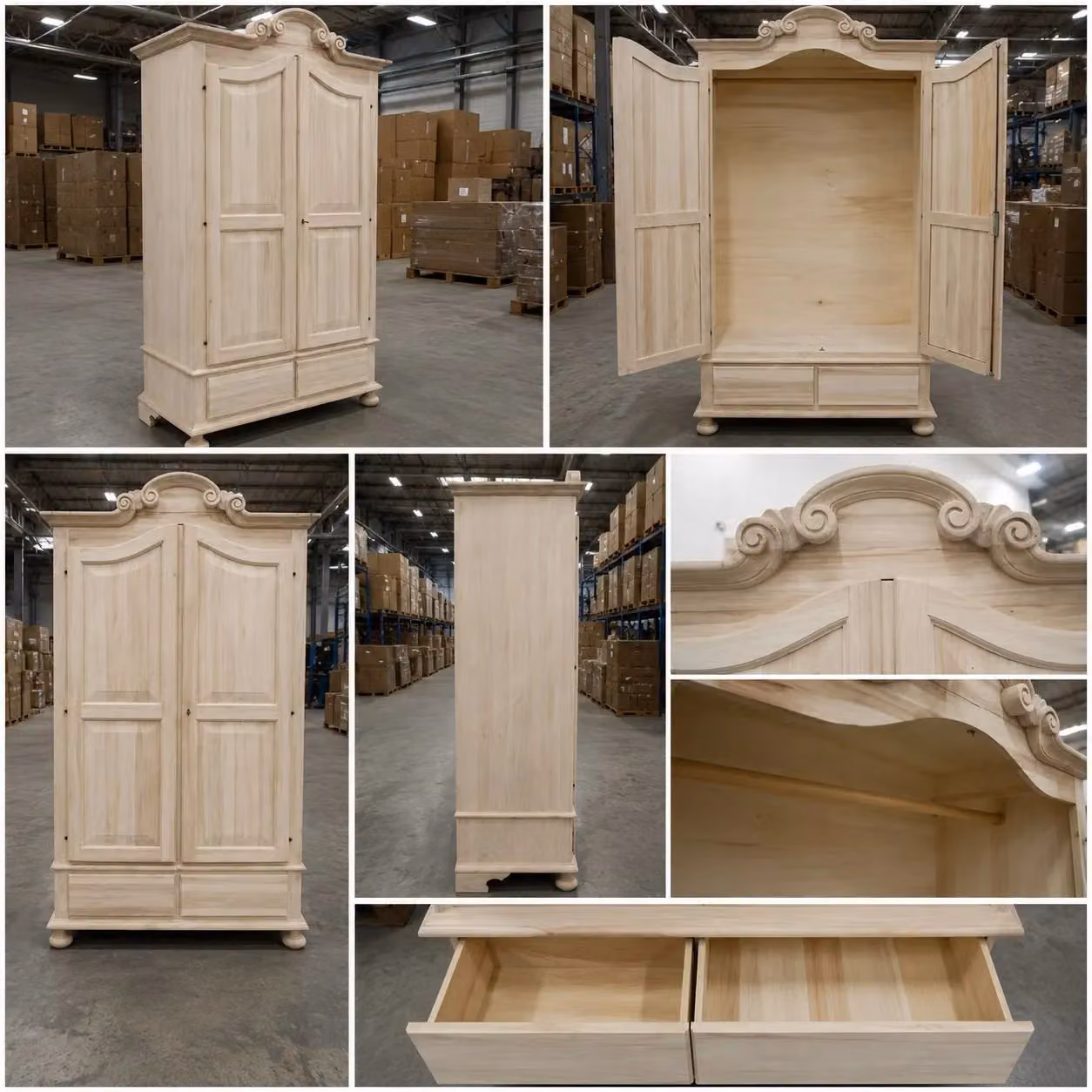 Armadio classico in legno di pioppo con 2 ante e 2 cassetti Mobili 2G L/P/H: 122 x 60 x 204 cm – 2