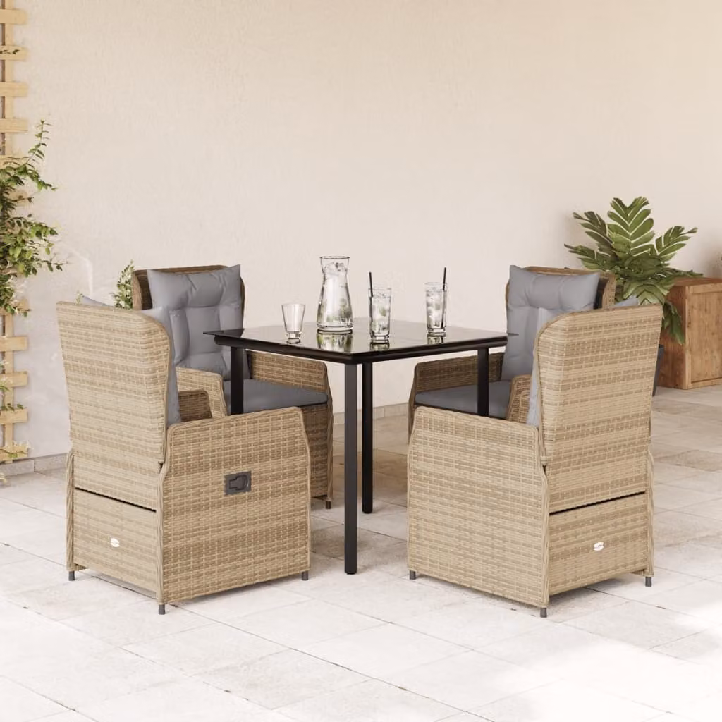Maison Exclusive - Set da Pranzo da Giardino 5 pz con Cuscini Beige in Polyrattan