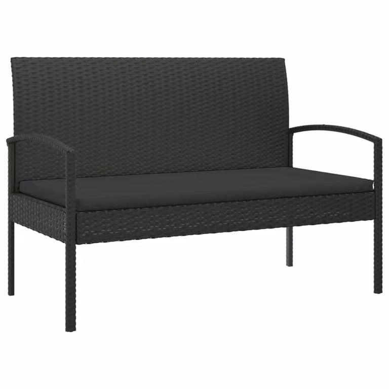 Panca da Giardino con Cuscino Nera 105 cm in Polyrattan