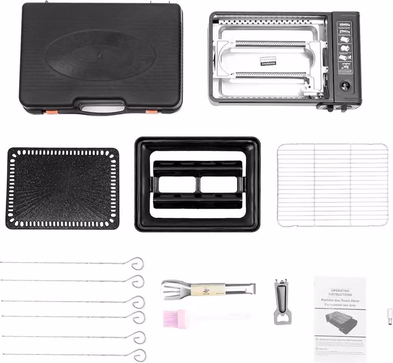 Barbecue a gas, design portatile, compatibile con doppia alimentazione, nero